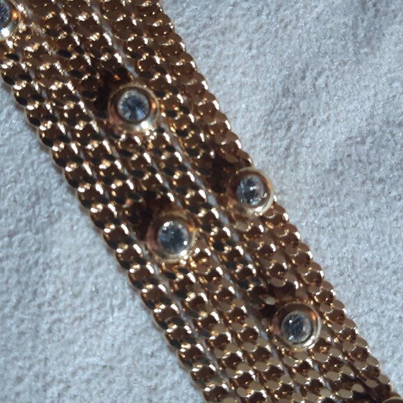 1990s NOLAN MILLER Bracelet Gold Tone 6 Strand,14 Bezel Set Rhinestones, Vintage - Picture 12 of 16